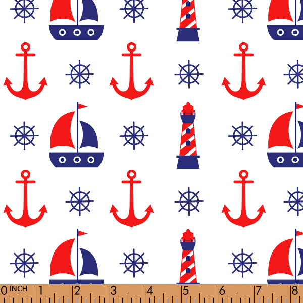 I13- Lighthouse, anchor, and sailboat printed fabric
